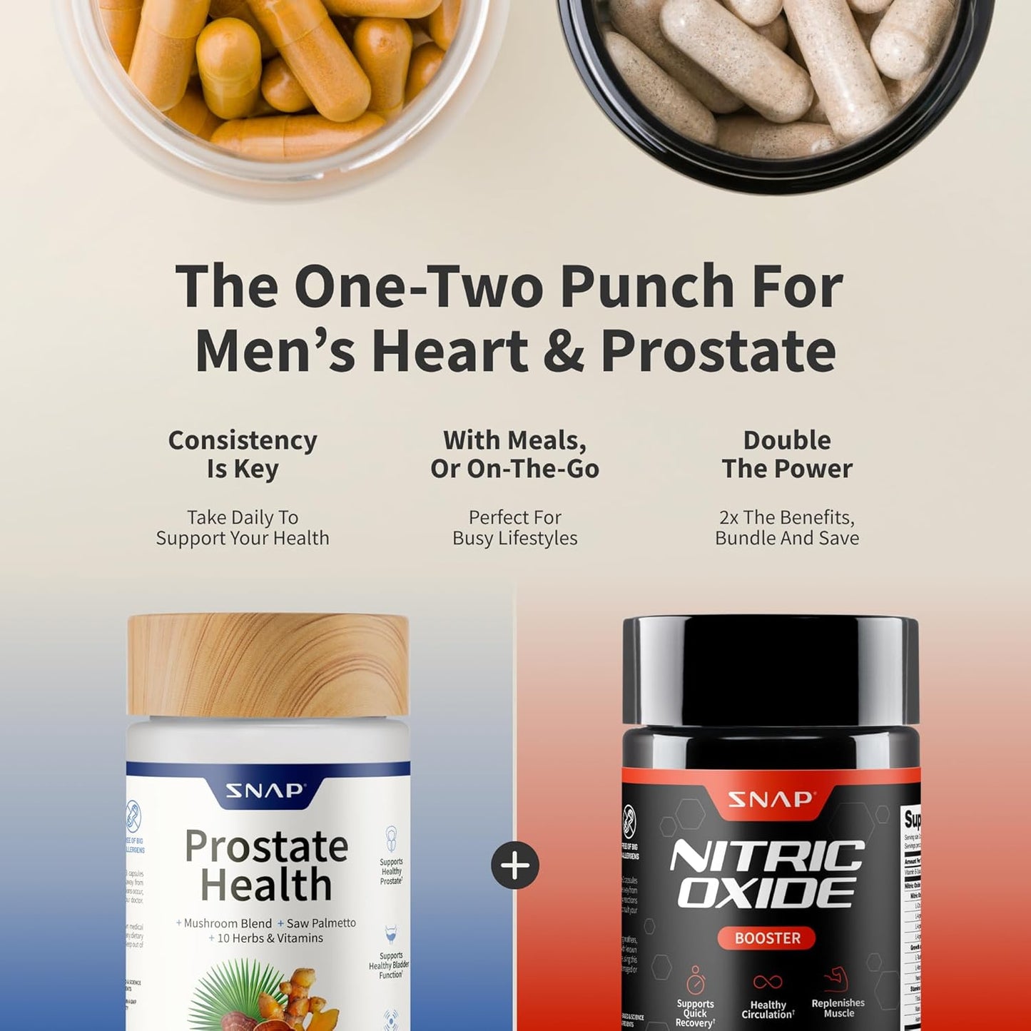 PROSTATE HEALTH + NITRIC OXIDE - Suplemento nutricional para la salud prostática y energía masculina